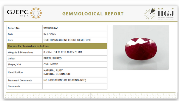 Natural Purplish Red Ruby | Certified Unheated | Oval Mixed Cut Report No. 9498D38422 image 1