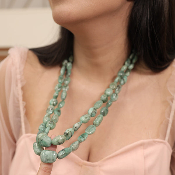 Natural Emerald 2 Line Necklace: A Statement of Grace and Timeless Beauty-EN03 image 1