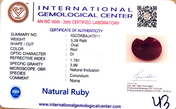 Natural Ruby | Oval Cut | Deep Red Color | IGC Certified No.: IGCDKBAJ47511 image 2
