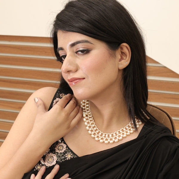 Natural Pearls 3 Line Tumble Shape Necklace: A Dazzling Display of Elegance and Charm 030 image 1