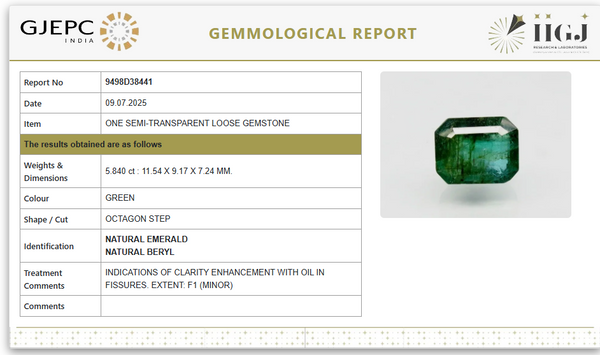 Natural Emerald | Govt. Lab Certified | Octagon StepCut | Green Report No.9498D38441 image 1