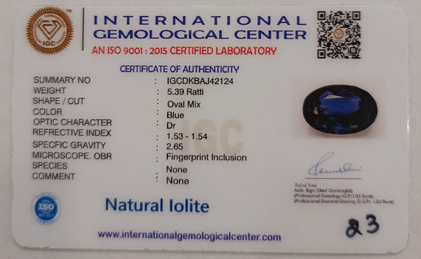 Natural Iolite| Govt. Lab Certified | OvalMix |Blue withCertificate No.: IGCDKBAJ42124 image 2