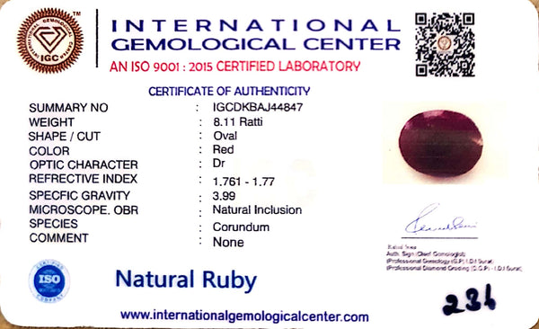 Natural Ruby | Oval Cut | IGC Certified Number: IGCDKBAJ44847 image 2