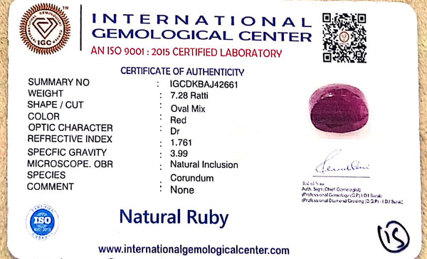 Ratti Natural Ruby | Oval Mix Cut | IGC Certified Number: IGCDKBAJ42661 image 2