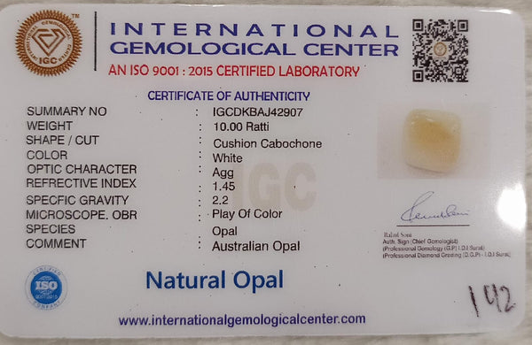 Natural White Opal 10.00 Ratti| CushionCabochone| Certified No. IGCDKBAJ42907 image 2