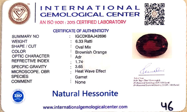 Natural Hessonite (Gomed) | Oval Mix Cut | IGC Certified Certificate No.: IGCDKBAJ42696 image 2