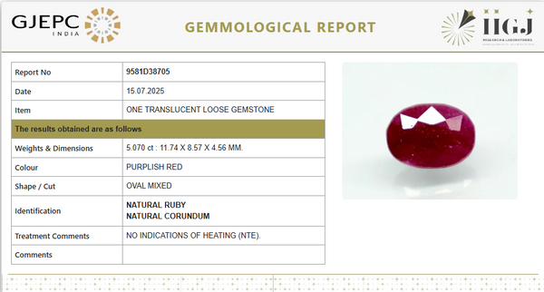 Natural Purplish Red Ruby | Certified Unheated | Oval Mixed Cut Report No. 9581D38705 image 1