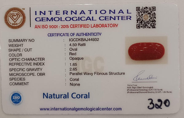 NaturalRed Coral | Certified| Oval CutGemstone Summary No. IGCDKBAJ44932 image 2