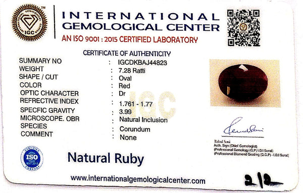 Natural Ruby | Oval Cut | IGC Certified No.: IGCDKBAJ44823 image 2