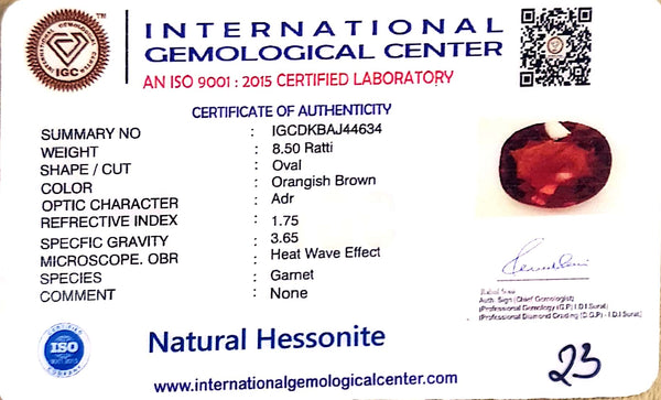Natural Hessonite (Gomed) | Oval Cut | IGC Certified Certificate No.: IGCDKBAJ44634 image 2