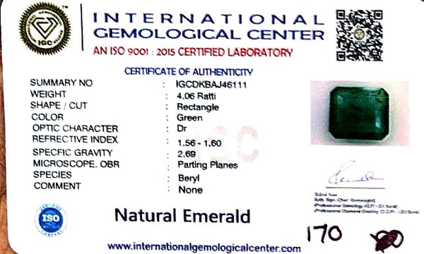 Natural Emerald| Rectangle Cut| Govt. Lab Certified No. IGCDKBAJ46111 image 2