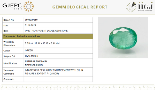 Natural Emerald 6.46 Ratti| Oval Cut | Govt. Lab Certified image 1