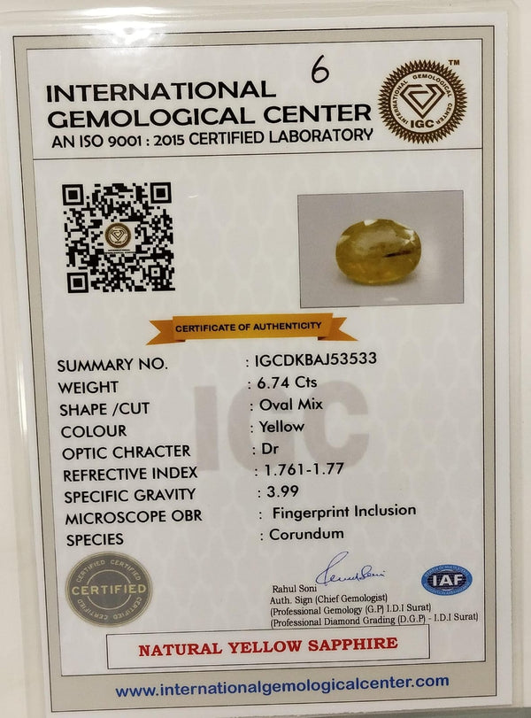 Natural Yellow Sapphire |Oval Mix Cut | IGC Certified No.: IGCDKBAJ53533 image 2