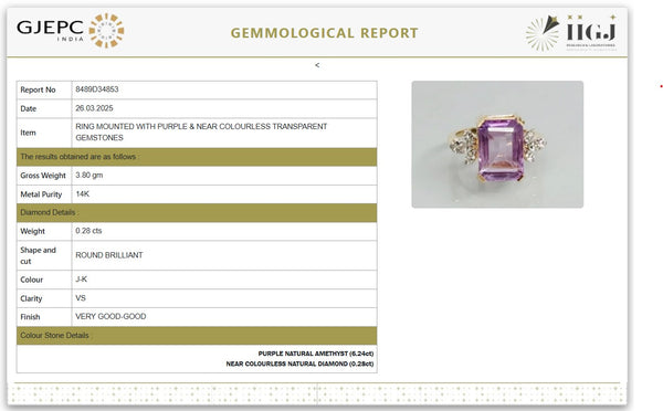 Sophisticated Rectangle Shape Natural Amethyst Ring with Diamonds in 14K Gold image 3