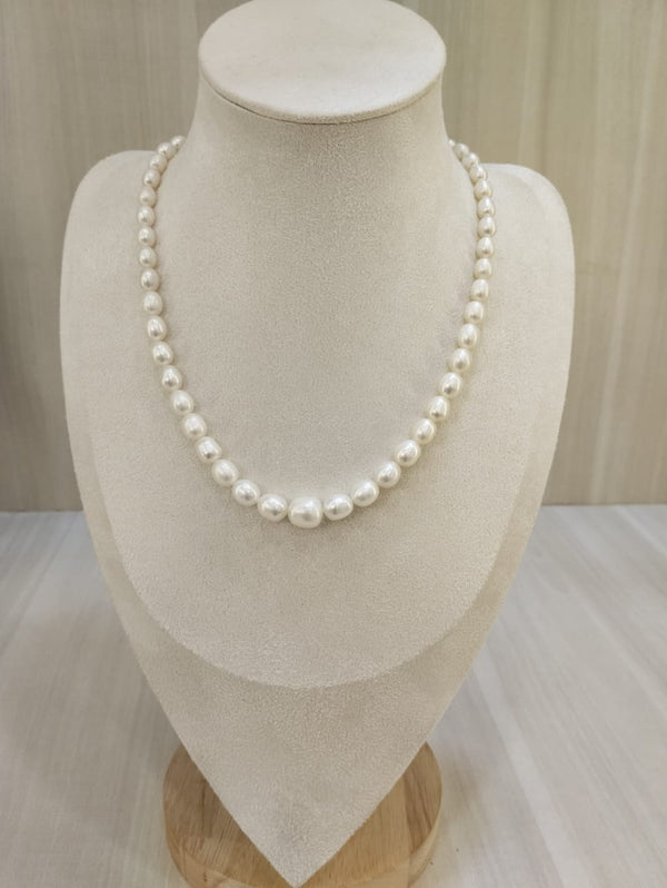 Natural pearl single line oval bead necklace – Tushar Gems