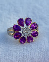 Elegant Natural Rhodolite & Diamond Flower Ring in 14K Gold image 0