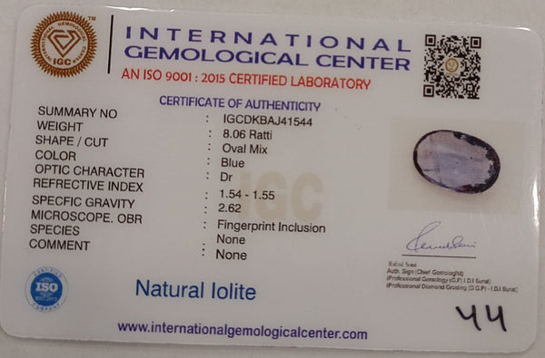 Natural Iolite| Govt. Lab Certified | OvalMix |Blue withCertificate No.: IGCDKBAJ41544 (Copy) image 2