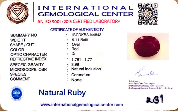 Natural Ruby | Oval Cut | IGC Certified Number: IGCDKBAJ44843 image 2