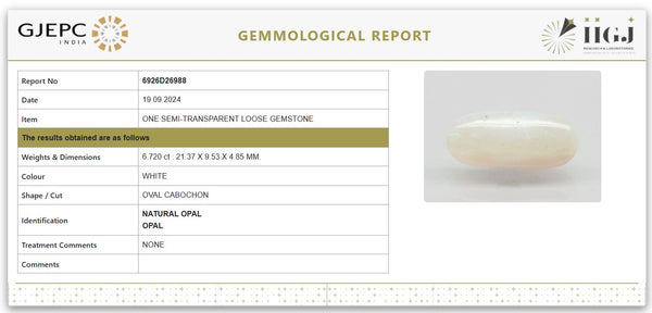 Natural Fire Opal 7.48 Ratti | Govt. Lab Certified | Semi-Transparent Oval Cabochon No.: 6926D26988 image 1