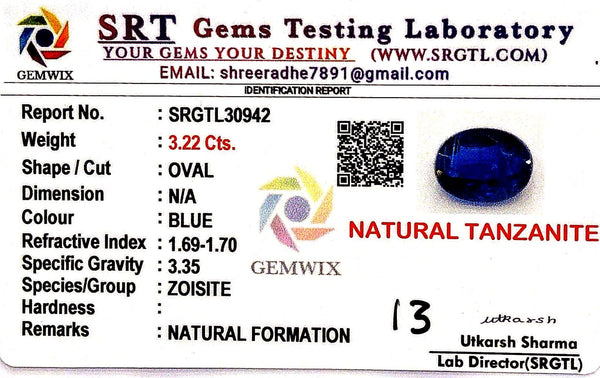 Natural Tanzanite | Oval | SRT Certified No : SRGTL30942 image 2