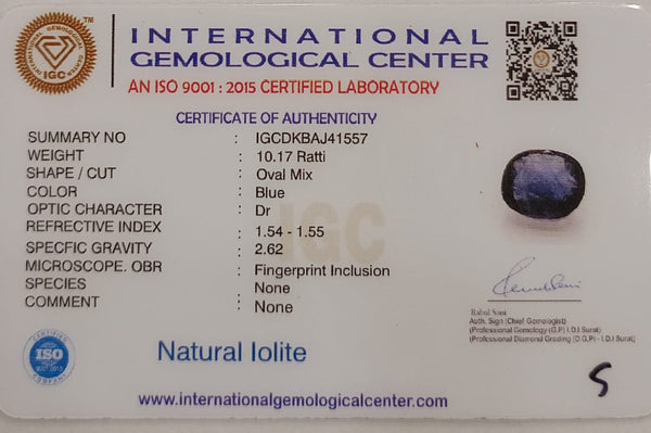 Natural Iolite| Govt. Lab Certified | Oval Mix |Blue withCertificate No.: IGCDKBAJ41557 image 2