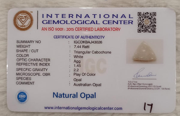 Natural White Opal 7.44 Ratti| Triangular Cabochone | Certified No. IGCDKBAJ43026 image 2