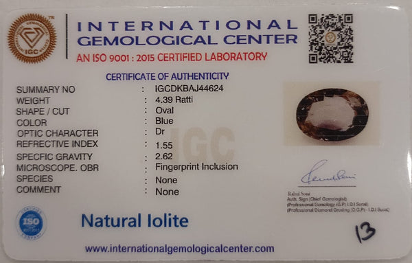Natural Iolite| Govt. Lab Certified | Oval|Blue withCertificate No.: IGCDKBAJ44624 image 2
