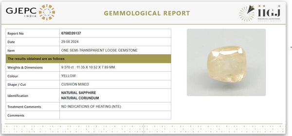 Natural Yellow Sapphire - Semi-Transparent | 9.370 ct / 10.42 Ratti | 6758D26137 image 1