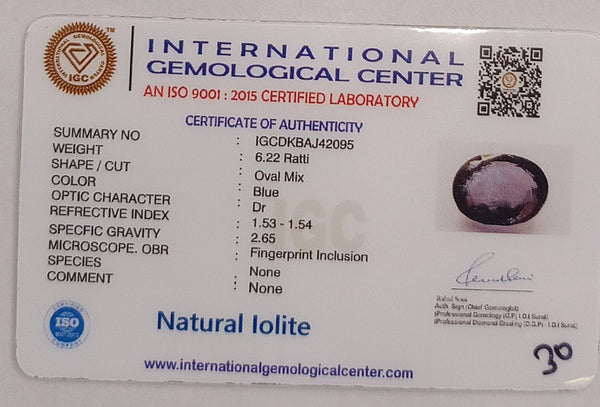 Natural Iolite| Govt. Lab Certified | OvalMix |Blue withCertificate No.: IGCDKBAJ42095 image 2