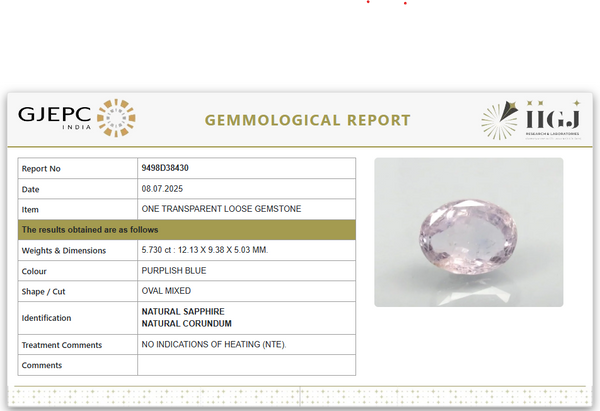 Natural Purplish Blue Sapphire| OvalMixed Cut | Unheated | Govt. Lab Certified | 9498D38430 image 1