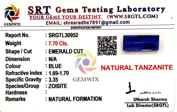 Natural Tanzanite | Emerald Cut | SRT Certified No : SRGTL30952 image 2