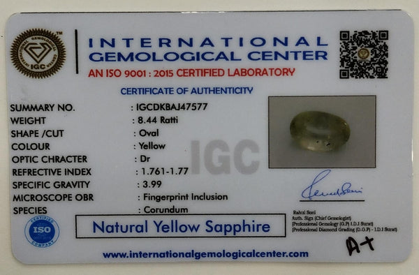 Natural Yellow Sapphire | Oval Cut | IGC Certified No.: IGCDKBAJ47577 image 2