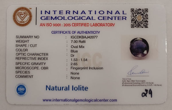 Natural Iolite| Govt. Lab Certified | OvalMix |Blue withCertificate No.: IGCDKBAJ42077 image 2