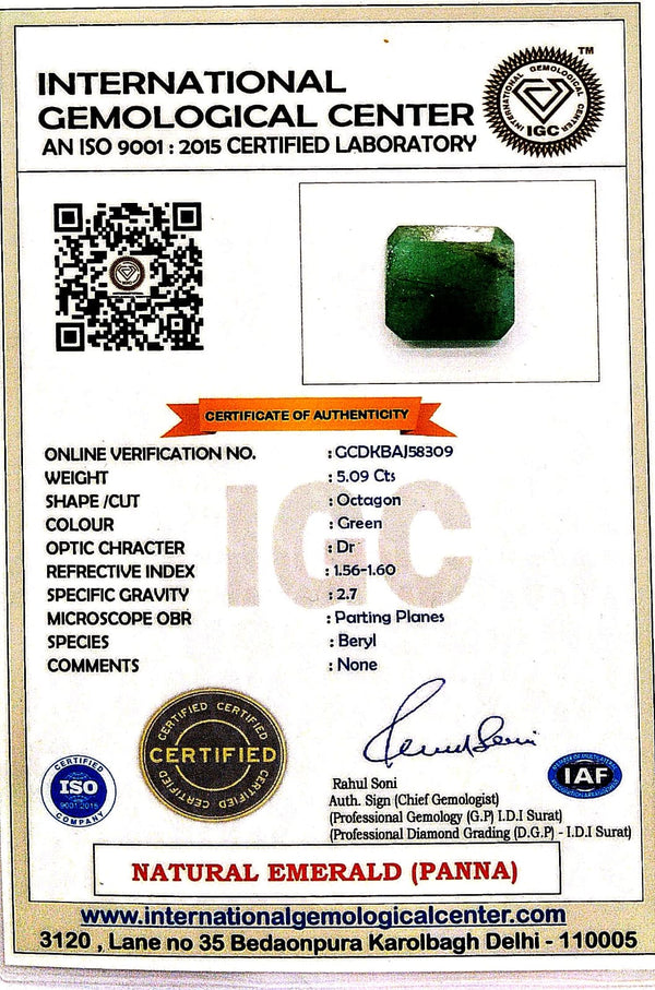 Natural Emerald | Octagon| Lab Certified No. IGCDKBAJ58309 image 2