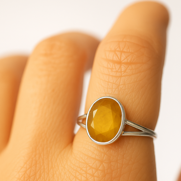 Natural Yellow Sapphire Silver Ring | Certified Pukhraj Gemstone Ring for Astrology | 925 Silver Adjustable Ring for Men & Women| 50% Off image 1