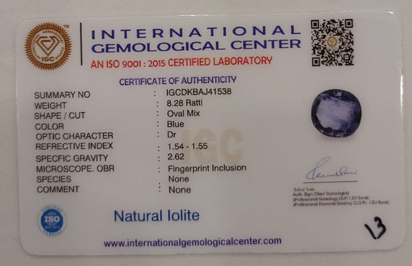 Natural Iolite| Govt. Lab Certified | OvalMix |Blue withCertificate No.: IGCDKBAJ41538 (Copy) image 2