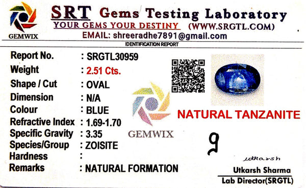 Natural Tanzanite | Oval | SRT Certified No : SRGTL30959 image 2