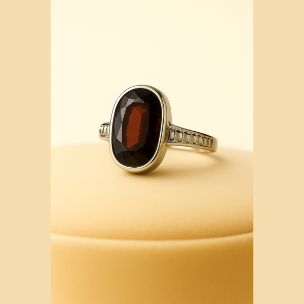 Natural orangish-brown hessonite (Gomed) ring in 92.5 silver, certified – Tushar Gems