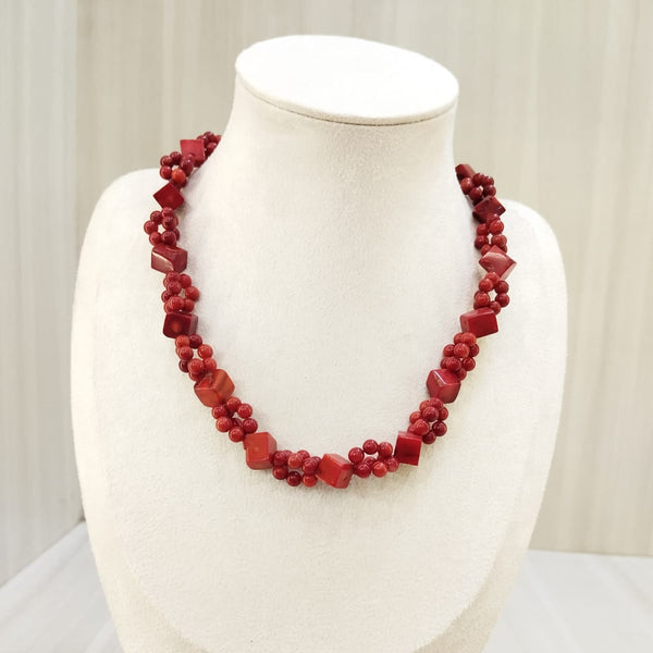Natural red coral square bead single line necklace (010) – Tushar Gems