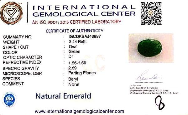 Natural Emerald | Oval Cut | Govt. Lab Certified No. IGCDKBAJ48997 image 2