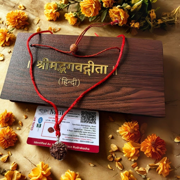 Divine Combo – Bhagwat Gita with Certified Rudraksha Pendant (Premium Gift Box Set) image 1