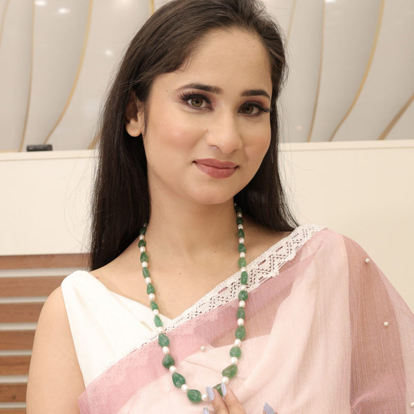 Natural pearl and semi emerald bead necklace (G.STB02) – Tushar Gems