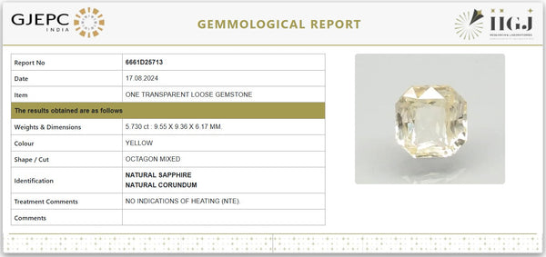 Natural Yellow Sapphire – 6.37 Ratti 5.730 Carat Ratti Certified Unheated Pukhraj | Octagon Mixed Cut | 6661D25713 image 1