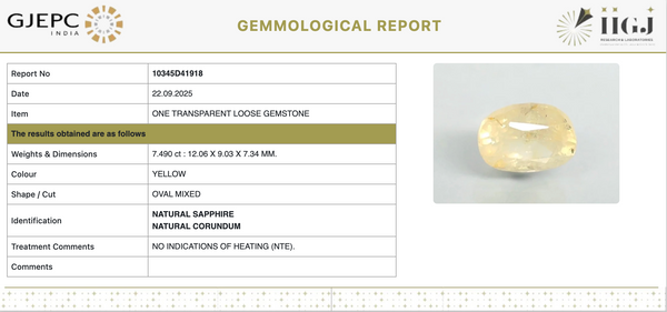 Natural Yellow Sapphire | OvalMixed Cut | Transparent | Govt. Lab Certified | Unheated 10345D41918 image 1