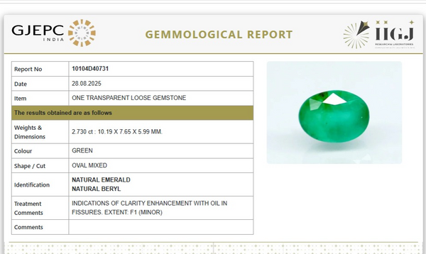 Natural Emerald | Govt. Lab Certified | Oval Mixed Cut | Green Report No.10104D40731 image 1