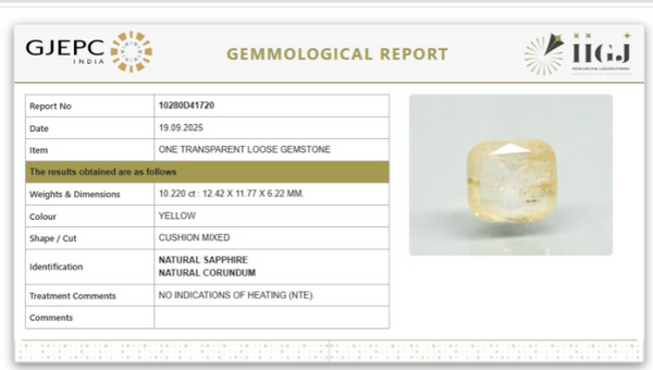 Natural Yellow Sapphire | Cushion Mixed Cut | Transparent | Govt. Lab Certified | Unheated | 10280D41720 image 1