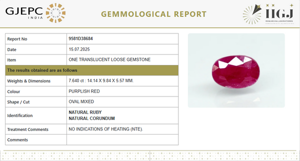 Natural Purplish Red Ruby | Certified Unheated | Oval Mixed Cut Report No. 9581D38684 image 1