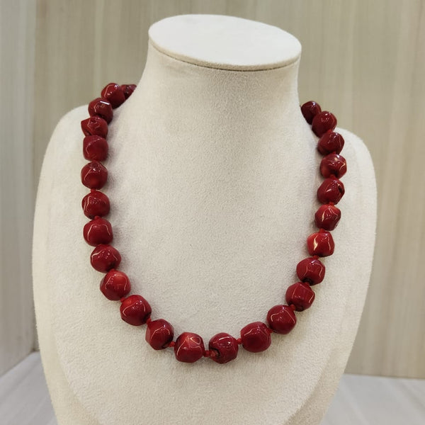 Natural red coral single line round bead necklace – Tushar Gems