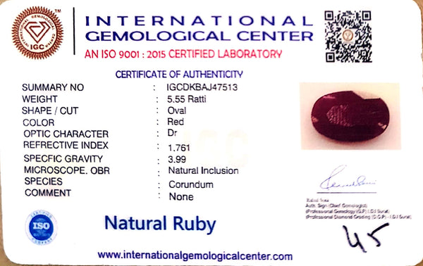 Natural Ruby | Oval Cut | Deep Red | IGC Certified No.: IGCDKBAJ47513 image 2