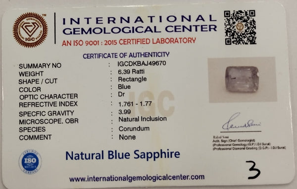 Natural BlueSapphire | IGC Certified | Dual Color ( Blue) | Oval Mix Cut | Natural Inclusions | Rare Astrological Gem Certificate No.: IGCDKBAJ49670 image 2